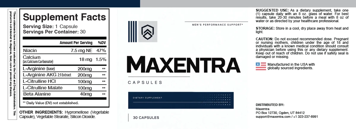Maxentra supplement facts label