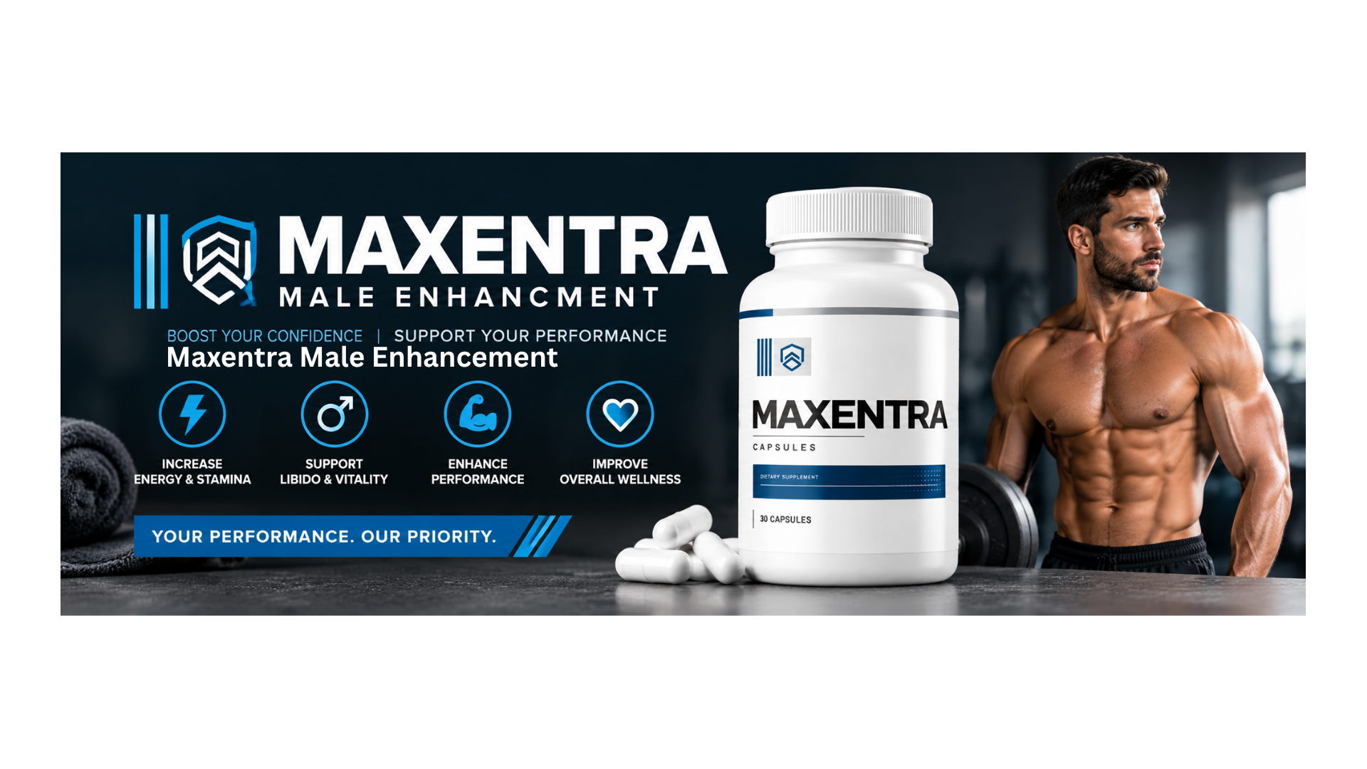 Maxentra bottle next to an athlete in the gym